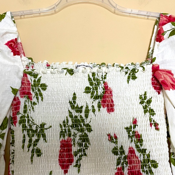 Reformation Hilary Smocked Jolie Floral Linen Mini Dress Large NWT Cottagecore - Picture 3 of 7